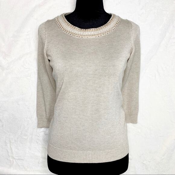 BANANA REPUBLIC Beige Embellished Beaded Wool Blend Sweater size Small - Picture 2 of 10